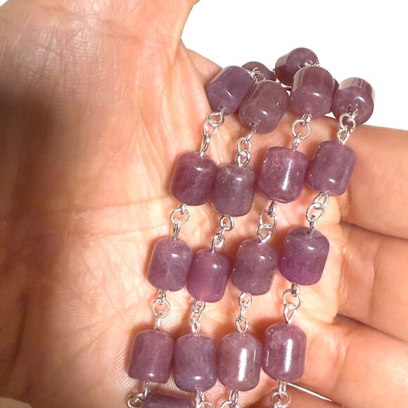 Genuine Magenta Chalcedony Short Necklace, Gemstone Adjustable Necklace - Picture 12 of 12